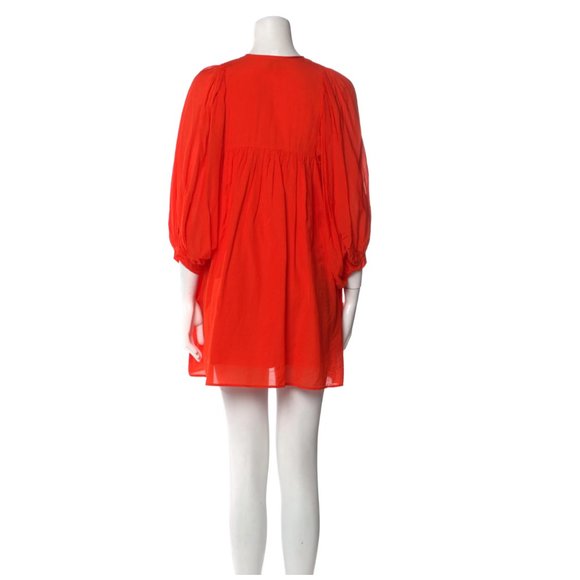 NWT Millie Daisy Mini Dress Womens XL Orange Poppy Voile 3/4 Puff Sleeves NEW - Picture 4 of 13